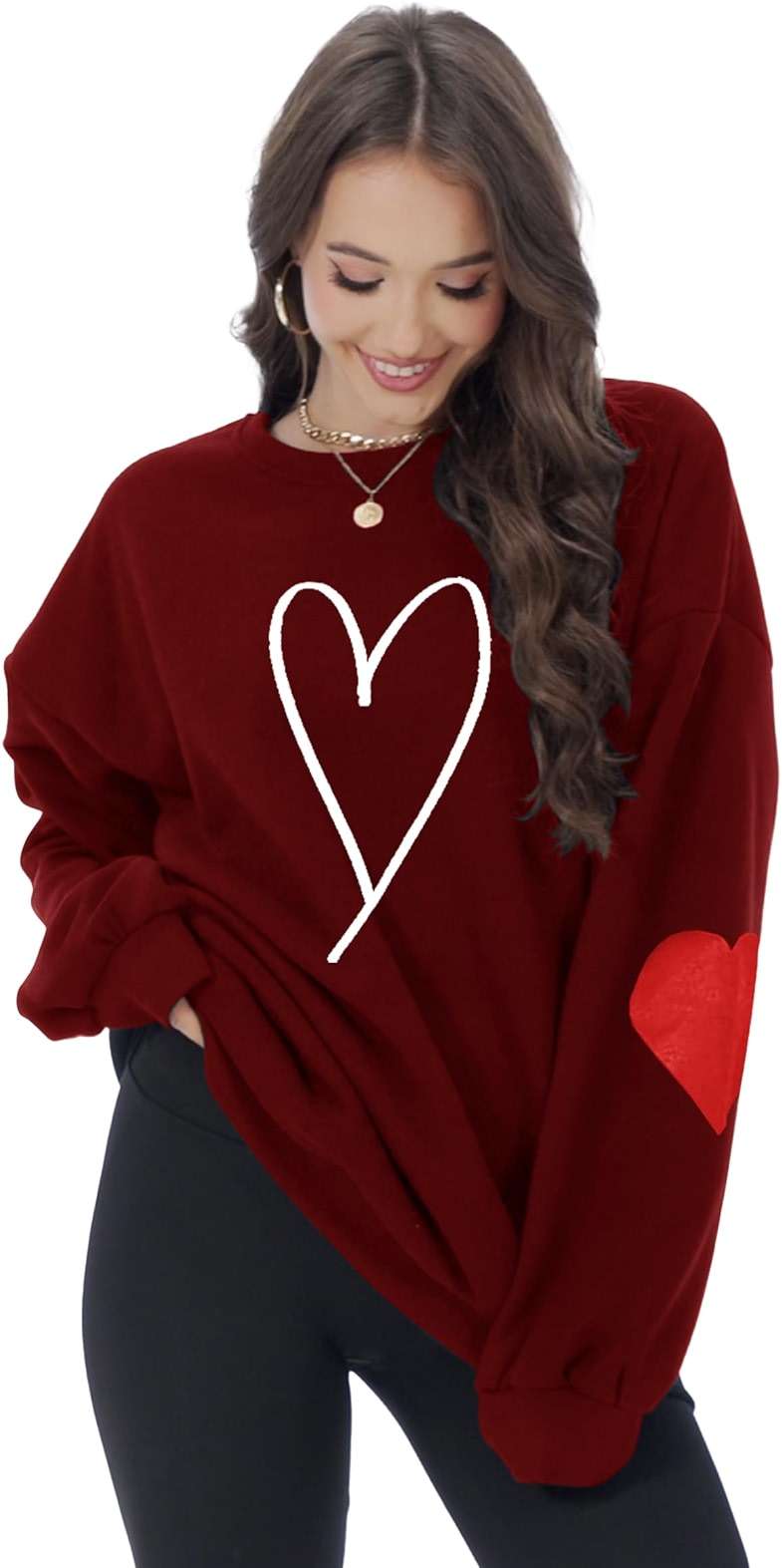 ZUNQKG Womens Valentines Day Sweatshirt-Heart Printed Long Sleeve Crewneck Pullover Oversized Sweatshirts - Image 4