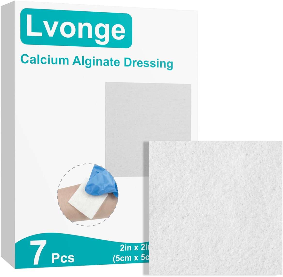 Calcium Alginate Wound Dressing, 2x2 Inch Gauze Pads (7 Count) | Highly Absorbent Gel-Forming Dressing for Exuding Wounds | Non-Adherent - Image 1