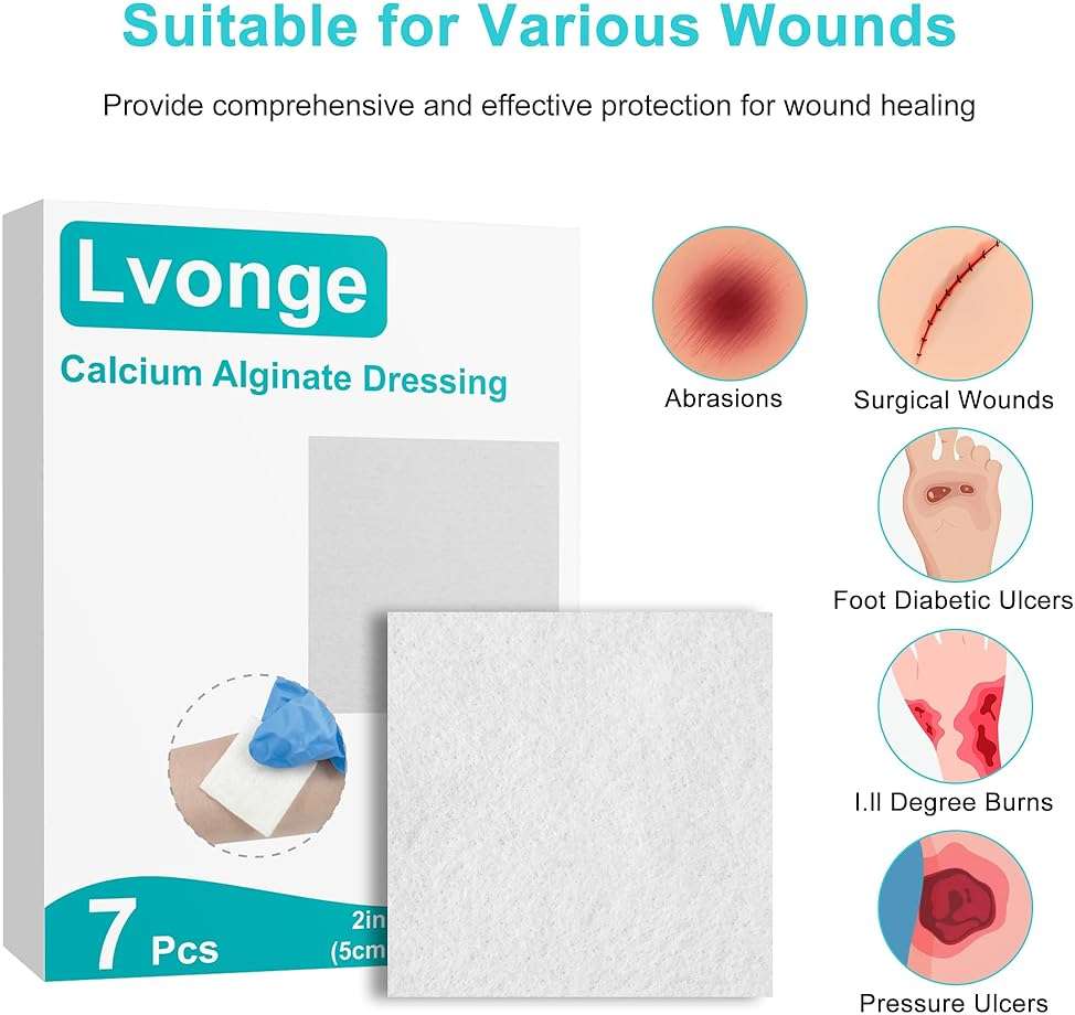 Calcium Alginate Wound Dressing, 2x2 Inch Gauze Pads (7 Count) | Highly Absorbent Gel-Forming Dressing for Exuding Wounds | Non-Adherent - Image 6
