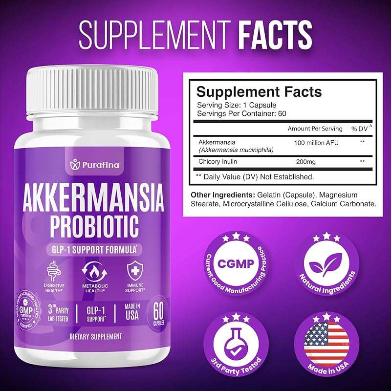 Akkermansia Probiotic with Prebiotic Chicory Inulin for Increased GLP-1 Support, Akkermansia Muciniphila Probiotic Supplement Delayed Release, Gut Health & Digestive Support USA Made (60 Capsules) - Image 6