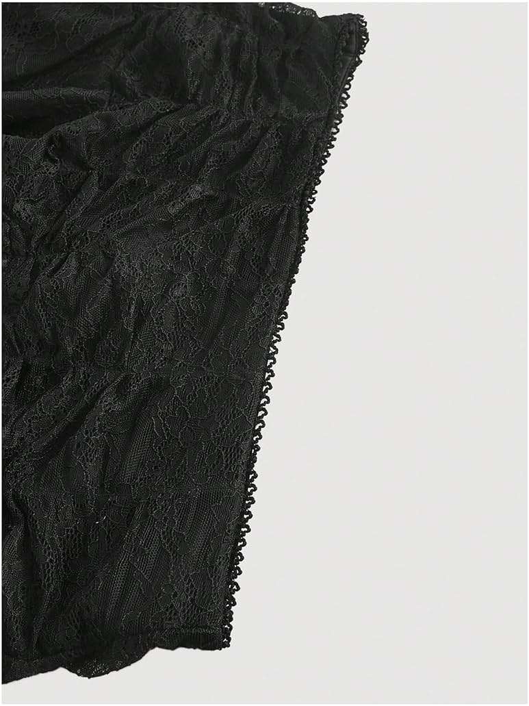 SweatyRocks Women's Y2K Lace Flowy Mini Skirt Skort Ruffle Floral Gothic Rave Asymmetrical Skirts with Shorts - Image 4