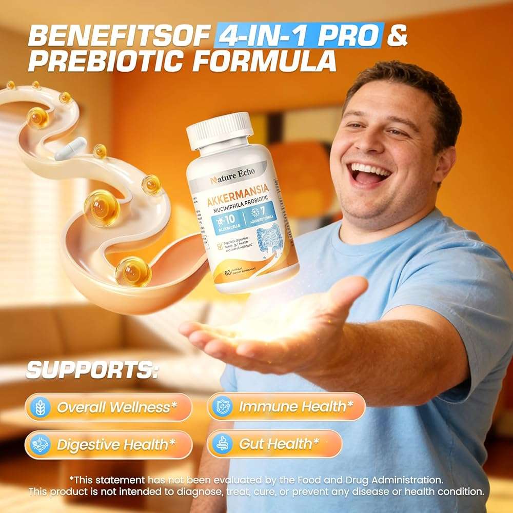 Nature Echo Akkermansia Probiotic Supplement, 10 Billion Cells Probiotics for Men & Women Supports Intestinal Digestive & Gut Health, Vegan, Non-GMO, 60 Caps - Image 4