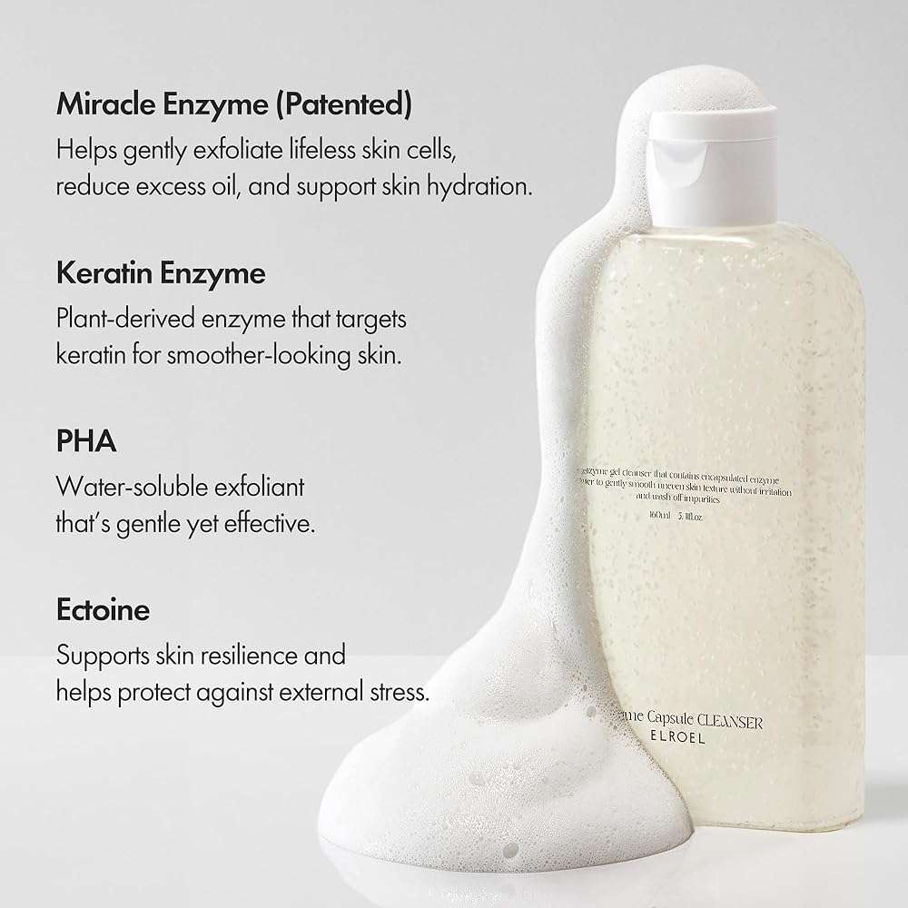 ELROEL Enzyme Capsule Cleanser - Refining and Gentle Exfoliating Foaming Cleansing Face Wash with Miracle and Keratin Enzyme, PHA and Hyaluronic Acid - Korean Skin Care for All Skin Types 5.41 Fl Oz - Image 6