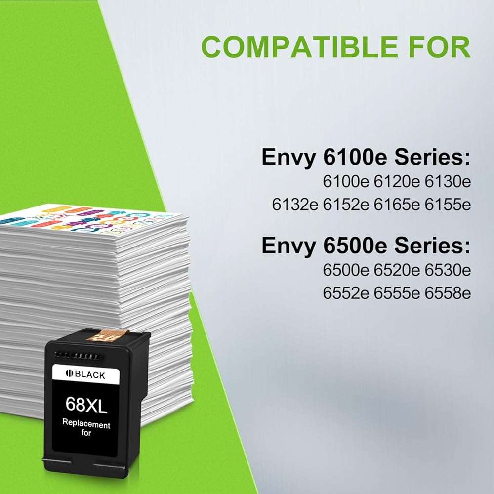 OULADUN 68 Black Ink Cartridge High Yield Replacement for HP 68xl Black Ink Compatible with Envy 6155e 6500e 6552e 6555e 6558e 6100e 6152e Printer 6520e 6530e 6165e 6110e 6120e(1-Pack) - Image 2
