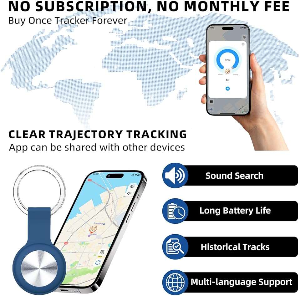 Tracker for Pets and Vehicles, Smart Dog and Cat Tracker Fits with iOS & Android, Real-Time Tracking & No SIM Card, No Subscription, Portable& Long Battery Life Locator - Image 3