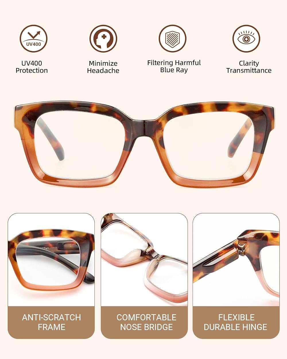 JOLISU 5 Pack Reading Glasses For Women,Blue Light Blocking Computer Reader Spring Hinge Eyeglasses - Image 3