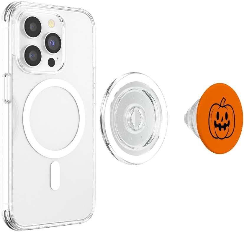 Black Jack-O-Lantern Halloween Pumpkin Spooky Fun PopSockets PopGrip for MagSafe - Image 3