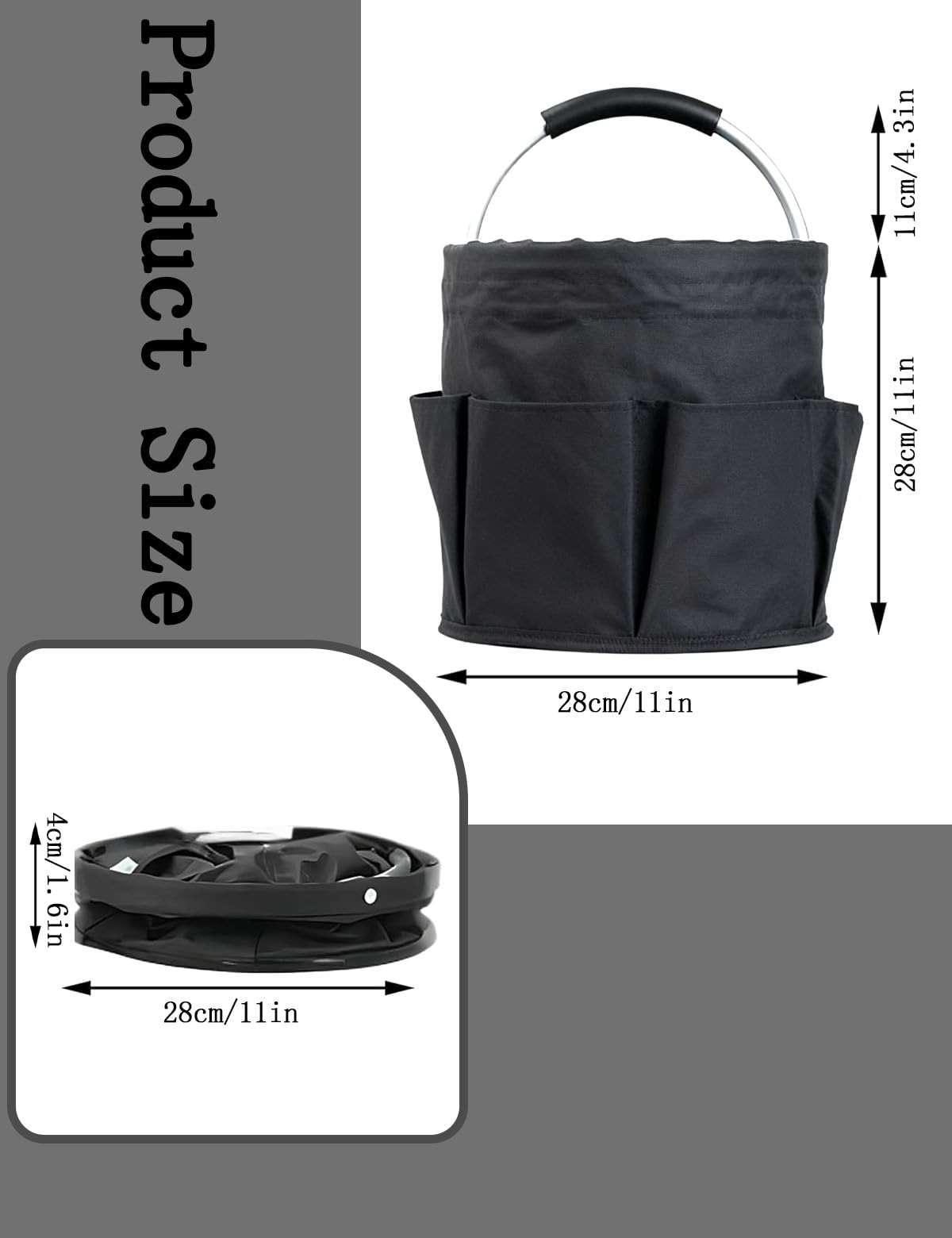 CIHTL Cleaning Caddy with Handle, Cleaning Products Organiser, Foldable Storage Basket, Large Supply Organiser 17L with 6 Pockets, Portable Cleaning Caddy for Home & Garden (Black) - Image 2