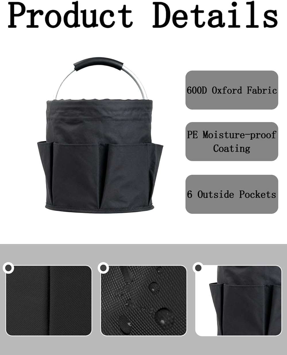 CIHTL Cleaning Caddy with Handle, Cleaning Products Organiser, Foldable Storage Basket, Large Supply Organiser 17L with 6 Pockets, Portable Cleaning Caddy for Home & Garden (Black) - Image 3