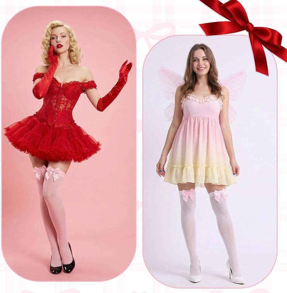 scenicamp 3 Pairs Women Satin Bow Thigh Highs Stockings Lolita Over Knee High Long Socks with Cute Bow - Image 6