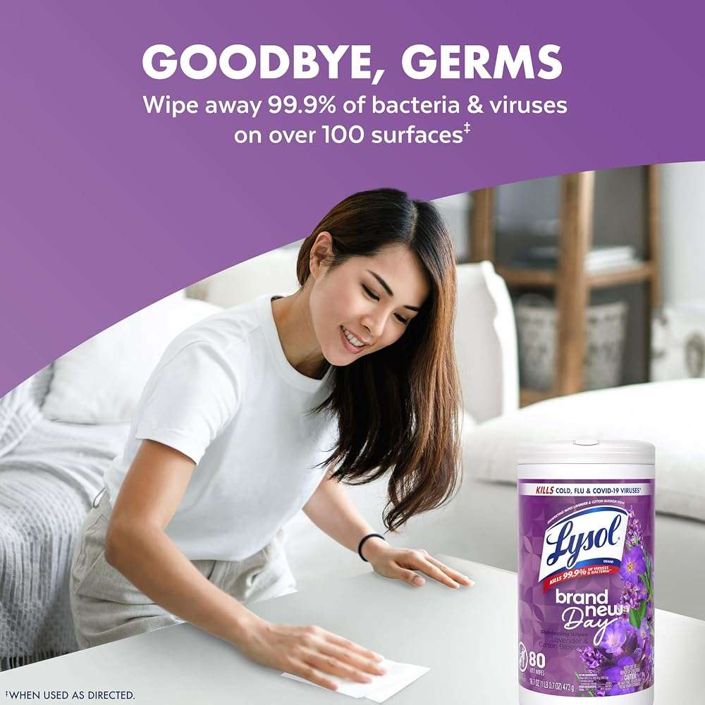 LYSOL Disinfecting Wipes, All Purpose Cleaner, Multi-Surface Antibacterial Cleaning Wipes, Household Cleaning Supplies, Dorm Essentials, Lavender + Mango Scents, 80 ct. (4 Pack) - Image 5