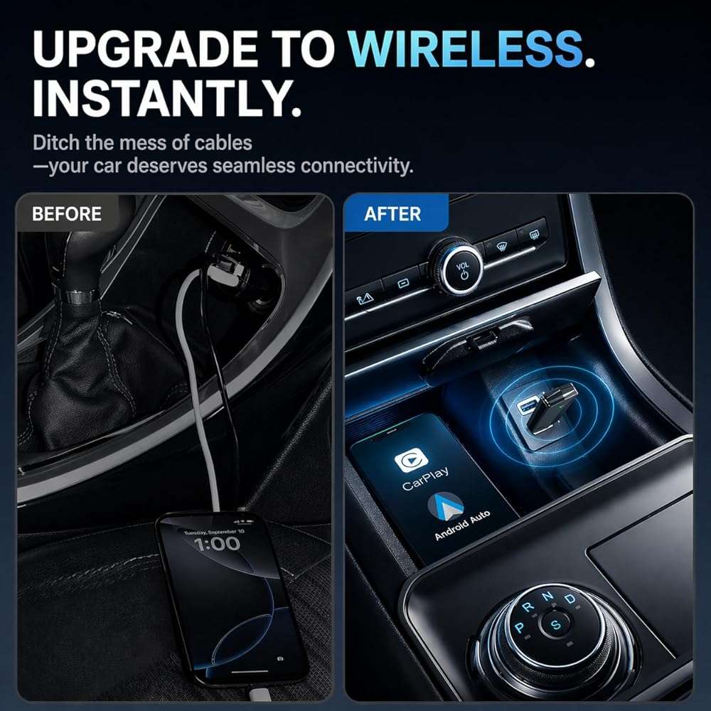 ZOUHOE Wireless CarPlay Adapter– Android Auto Wireless Adapter, 5.8GHz Wi-Fi Plug & Play,Mini and Stable iOS 10+/Android 10+, Fast Auto-Connect for Cars 2016+ (1Pcs) - Image 2