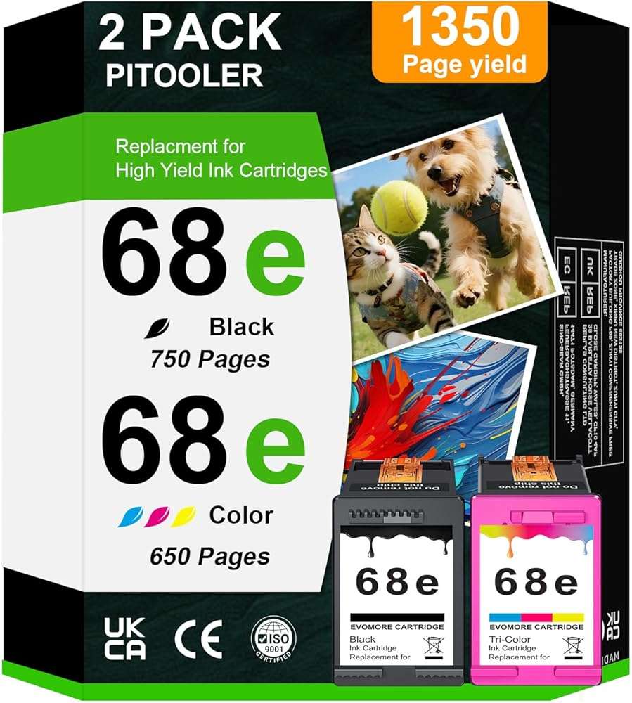 INSMAX 68XL Ink Cartridges Black and Color Combo Pack Replacement for HP Ink 68 68e for Envy 6100e 6500e Series Ink Works for Envy 6100e 6552e 6555e 6558e 6155e 6152e Printer (1 Black, 1 Color) - Image 1