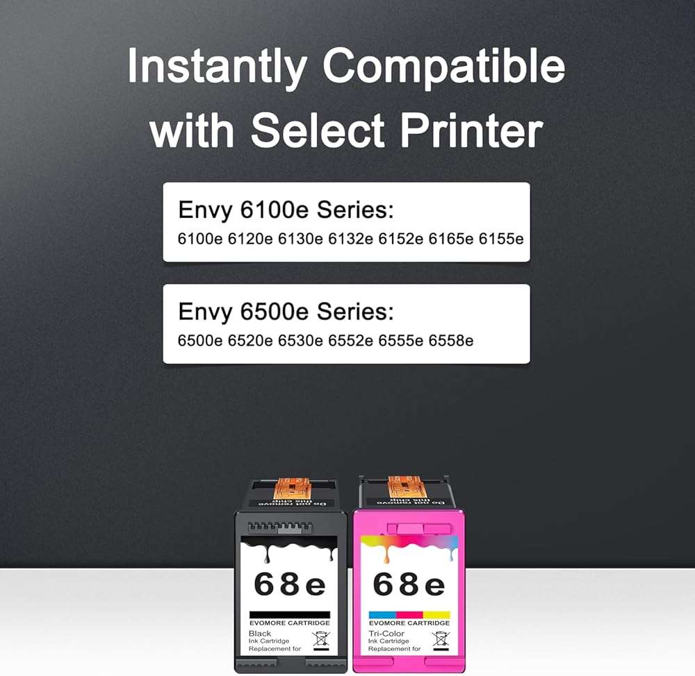 INSMAX 68XL Ink Cartridges Black and Color Combo Pack Replacement for HP Ink 68 68e for Envy 6100e 6500e Series Ink Works for Envy 6100e 6552e 6555e 6558e 6155e 6152e Printer (1 Black, 1 Color) - Image 2