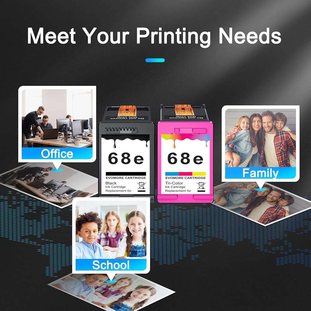 INSMAX 68XL Ink Cartridges Black and Color Combo Pack Replacement for HP Ink 68 68e for Envy 6100e 6500e Series Ink Works for Envy 6100e 6552e 6555e 6558e 6155e 6152e Printer (1 Black, 1 Color) - Image 4