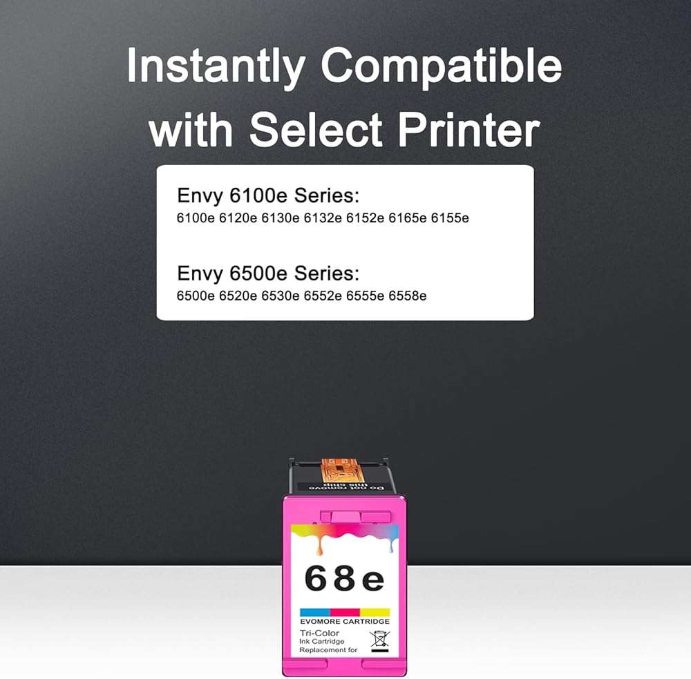 INSMAX 68XL Color Ink Cartridge Replacement for HP Ink 68 68e Ink Works for Envy 6100e 6500e Series 68e Compatible with 6155e 6555e 6152e 6552e 6558e 6165e (1 Tri-Color) - Image 2