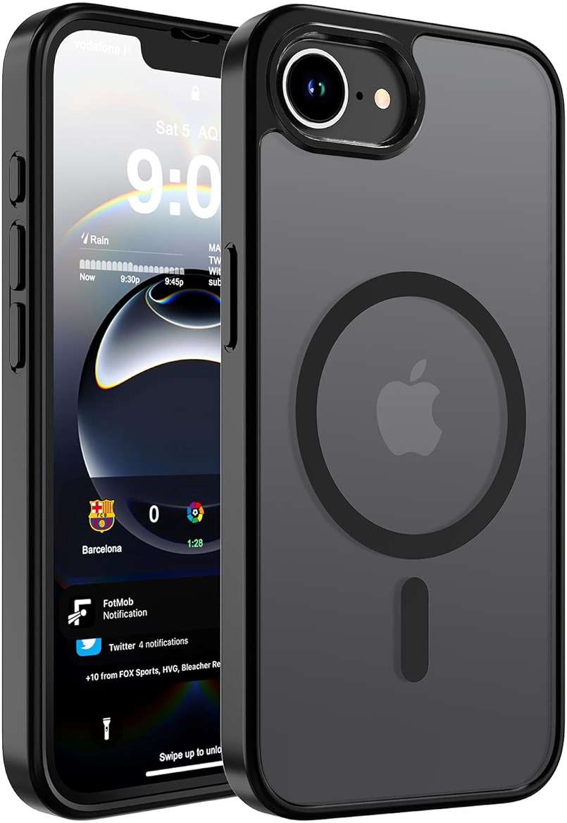 WRJ Magnetic Matte Case for iPhone 17e/iPhone 16e 6.1-Inch, [Compatible with Magsafe] [Military Grade Drop Protection] Slim Translucent Anti-Fingerprints Shockproof Protective Phone Case-Black - Image 1