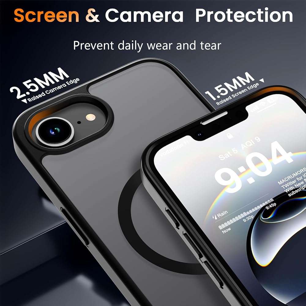 WRJ Magnetic Matte Case for iPhone 17e/iPhone 16e 6.1-Inch, [Compatible with Magsafe] [Military Grade Drop Protection] Slim Translucent Anti-Fingerprints Shockproof Protective Phone Case-Black - Image 5
