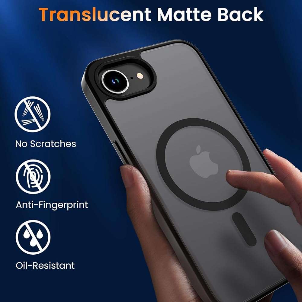 WRJ Magnetic Matte Case for iPhone 17e/iPhone 16e 6.1-Inch, [Compatible with Magsafe] [Military Grade Drop Protection] Slim Translucent Anti-Fingerprints Shockproof Protective Phone Case-Black - Image 6