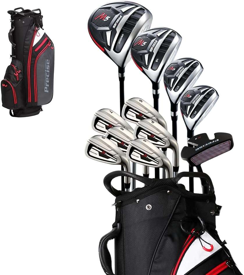 Precise M5 Pro Men’s Complete Golf Club Set - Titanium Driver, #3 Fairway Wood, 4 & 5 Hybrids, 6-PW, Sand Wedge, Putter, Stand Bag + 4 Headcovers - Image 1