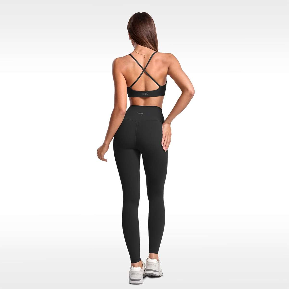 INGIA Women's Low Scoop Neck Sports Bra Spaghetti Criss Cross Strap Padded Workout Yoga Bra Crop Top - Image 5