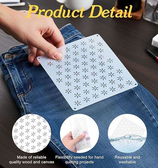 8Pcs Sashiko Stencil, 5.12 x 5.17 Inch Plastic Quilting Stencils for Hand Quilting Sashiko Template Geometric Pattern Grid Stencils Perfect for Hand-Quilting & Embroidery, 2.5mm Thick - Image 4
