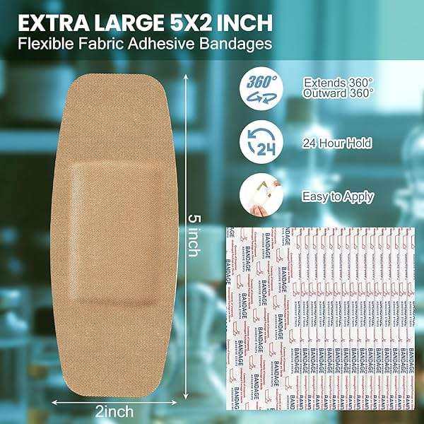 Geiserailie 30 Pcs Extra Large Bandages 5"x2" Flexible Adhesive Bandages with Non Stick Pad, Latex Free Gentle for Fragile Skin Scrapes Wound Cuts First Aid, Waterproof Wound Care, Pain-Free Removal - Image 2