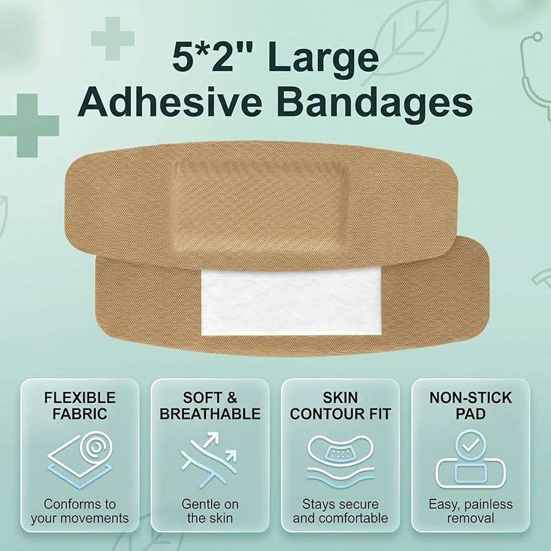 Geiserailie 30 Pcs Extra Large Bandages 5"x2" Flexible Adhesive Bandages with Non Stick Pad, Latex Free Gentle for Fragile Skin Scrapes Wound Cuts First Aid, Waterproof Wound Care, Pain-Free Removal - Image 3
