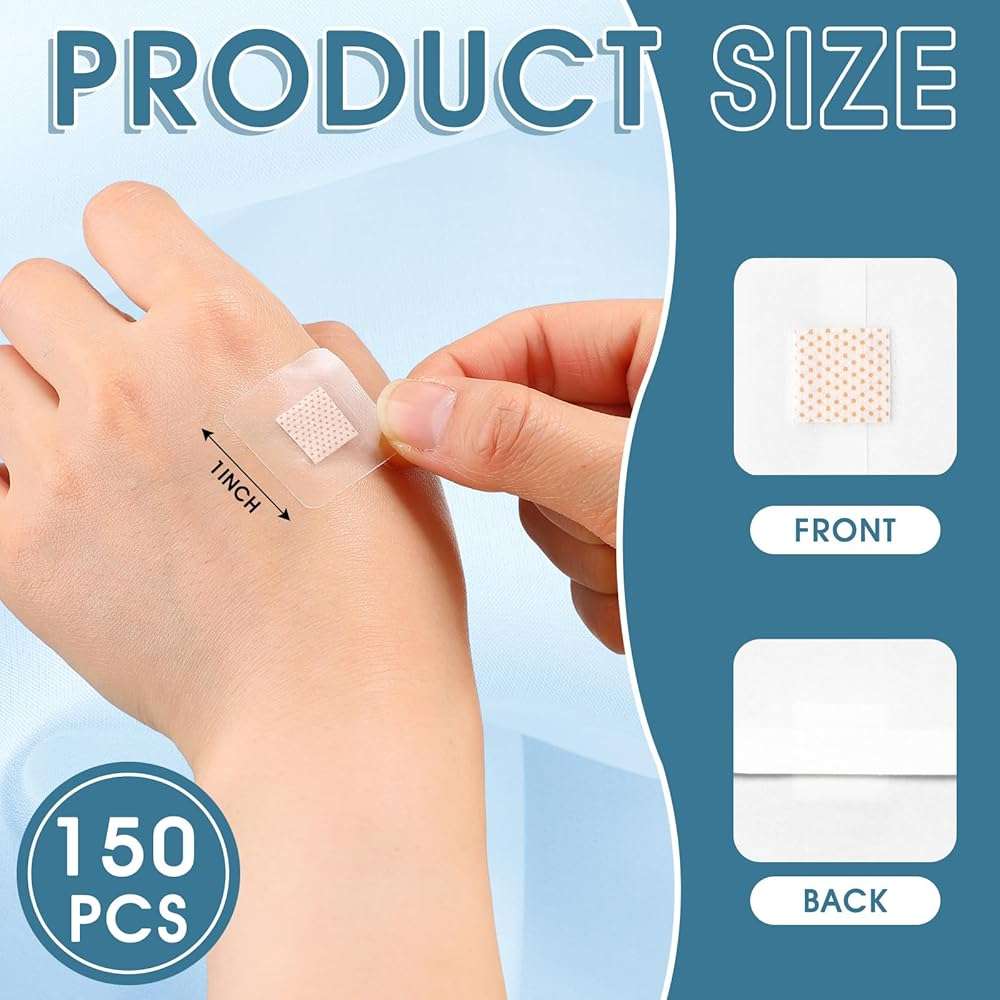 Geiserailie 150 Pcs 1 Inch Clear Waterproof Adhesive Bandage Small Square Flexible Adhesive Bandages for Adult Minor Cuts, Abrasions, and Fingertip Wounds Care, Stays on Skin in Shower or Pool - Image 2