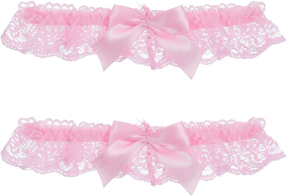 Elegaperma 2 Pcs Wedding Garter for Bride, Elastic Pink Garter Belt | Pink Leg Garters,Lace Bridal Thigh Garters with Bowknot, Ribbon Belt Leg Ring for Wedding Party Prom - Image 1