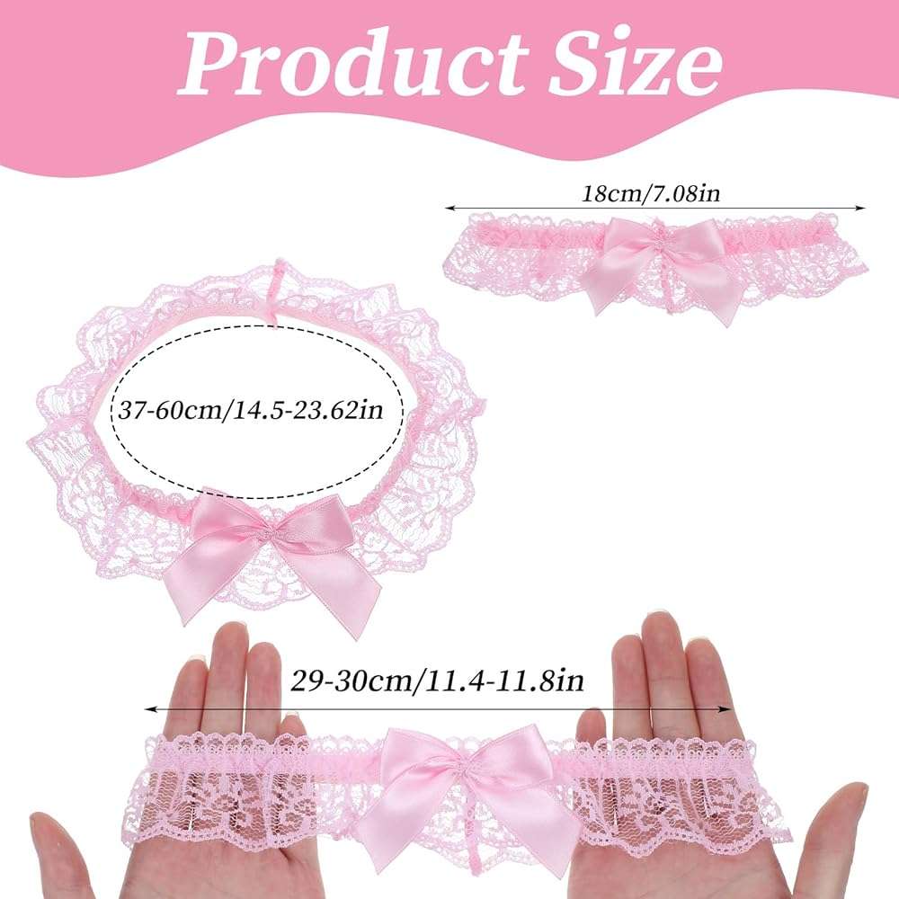 Elegaperma 2 Pcs Wedding Garter for Bride, Elastic Pink Garter Belt | Pink Leg Garters,Lace Bridal Thigh Garters with Bowknot, Ribbon Belt Leg Ring for Wedding Party Prom - Image 2