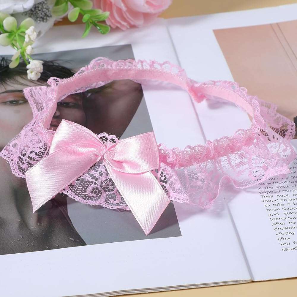 Elegaperma 2 Pcs Wedding Garter for Bride, Elastic Pink Garter Belt | Pink Leg Garters,Lace Bridal Thigh Garters with Bowknot, Ribbon Belt Leg Ring for Wedding Party Prom - Image 5