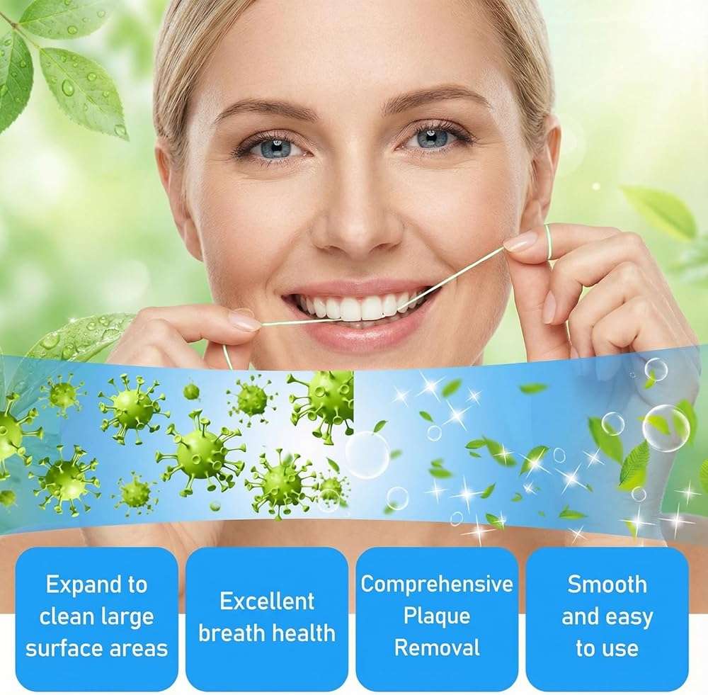 Sibba 2Pcs Deep Clean Dental Floss, Expanding Waxed Dental Floss for Daily Oral Care, Fresh Mint Smooth-Sliding Teeth String for Individuals with Tight & Small Gaps, 55Yd - Image 4