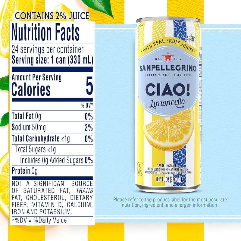 Sanpellegrino Ciao Limoncello Flavored Sparkling Water, Italian Sparkling Water, 24Pk - Image 2