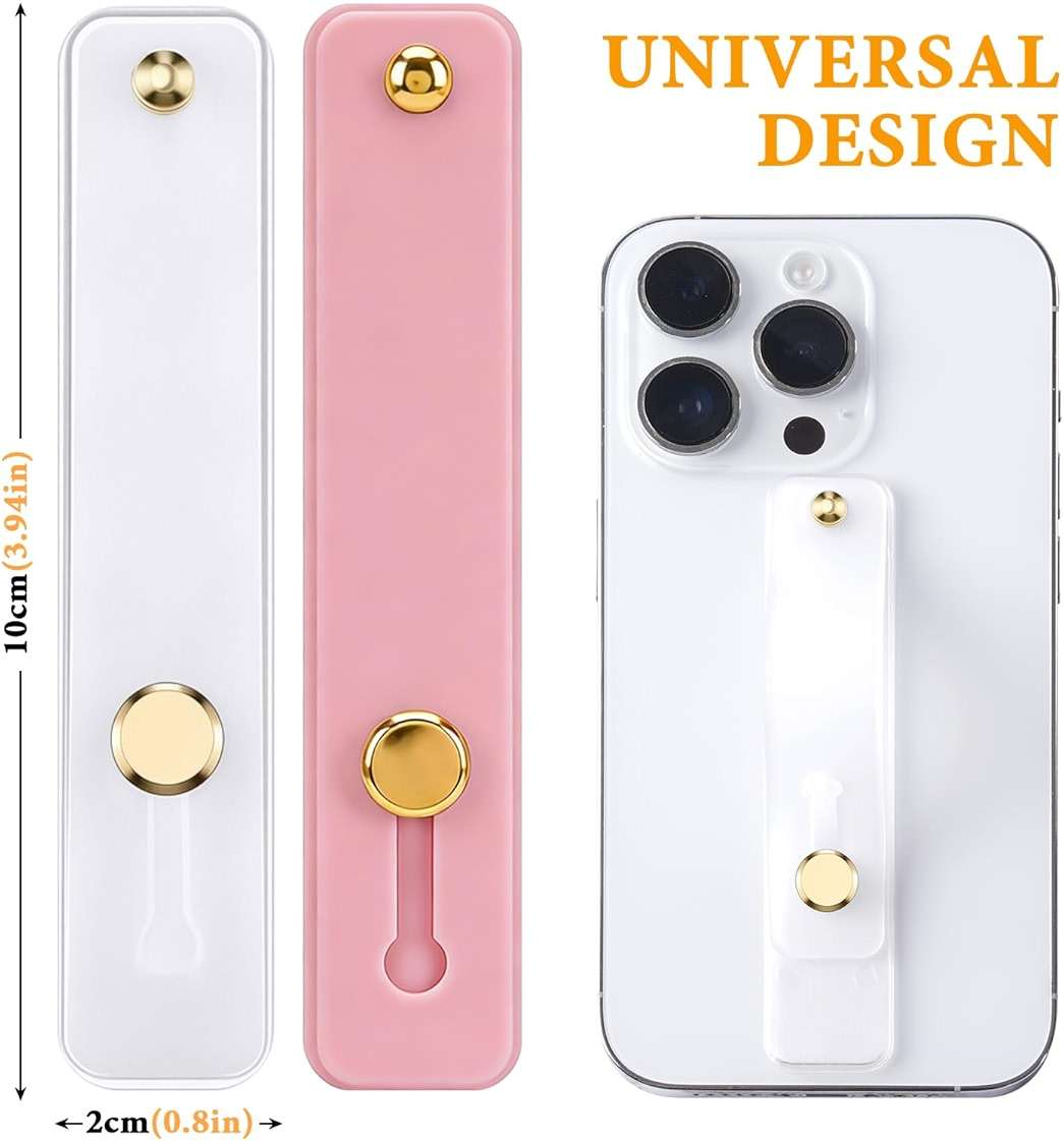 2-Pack White Silicone Phone Strap with Kickstand - Versatile Grip & Holder for Most Phones and Cases (Transparent * 1 + Light Pink * 1) - Image 2