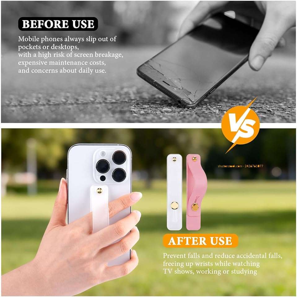 2-Pack White Silicone Phone Strap with Kickstand - Versatile Grip & Holder for Most Phones and Cases (Transparent * 1 + Light Pink * 1) - Image 7
