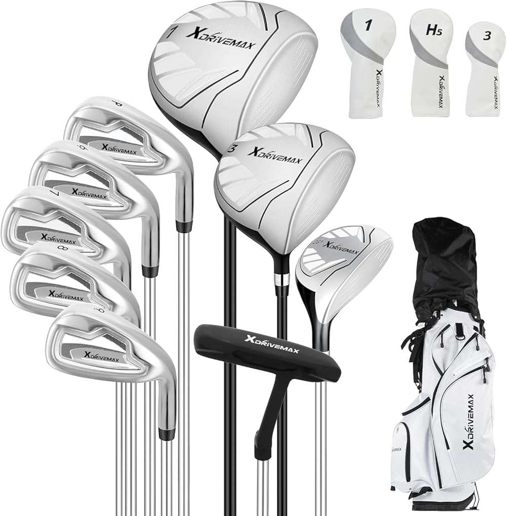 XDriveMax 10 Pieces Complete Mens Womens Golf Clubs Set Right Hand for Men Women Includes Stand Bag with Rain Hood, 1#Driver 3#Wood #5 Hybrid,with 3 Head Covers, 6# 7# 8# 9# PW# Irons and Putter - Image 1