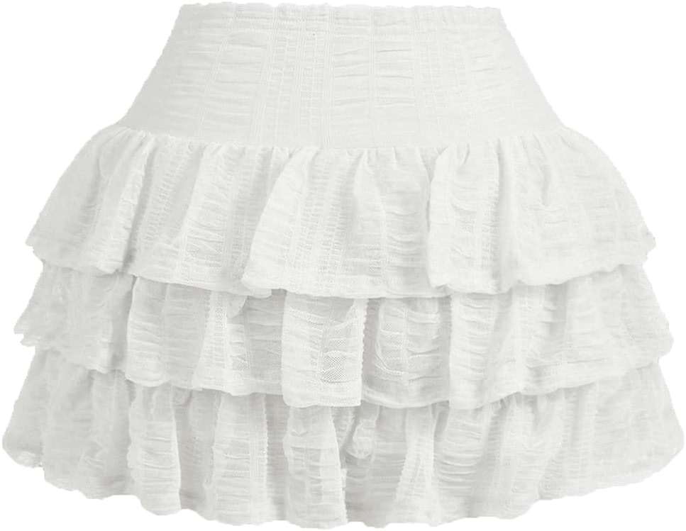 EnchantingEssence Women's Mini Skirt with Shorts Y2K Ruffle Skirt Bow Cute Cake Skort Layered Ruched Pleated Tiered Skirts - Image 2