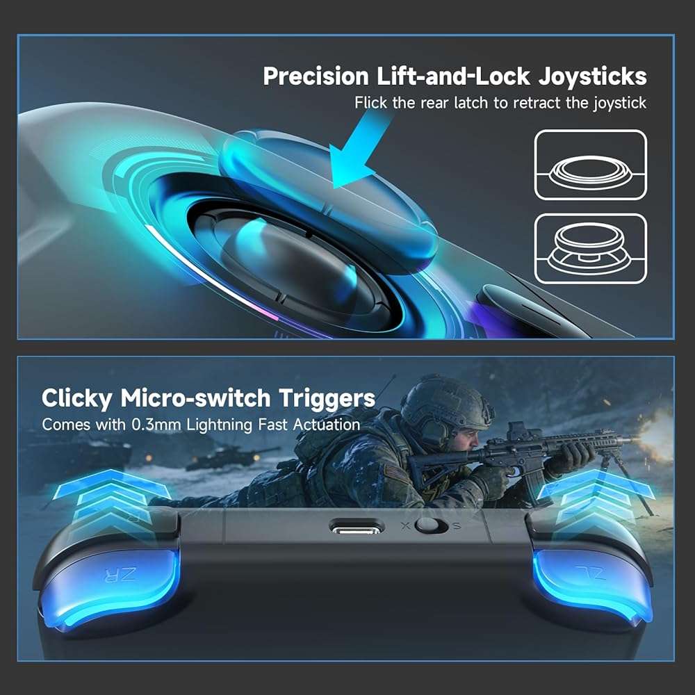 AceGamer Wireless Pocket Controller for Nintendo Switch/Switch 2/Android/iOS/PC/Steam Deck/Phone,1000Hz Polling Rate, Bluetooth Controller with Lift-and-Lock Joysticks/6-Axis Gyroscope/Turbo/Vibration (Black) - Image 3