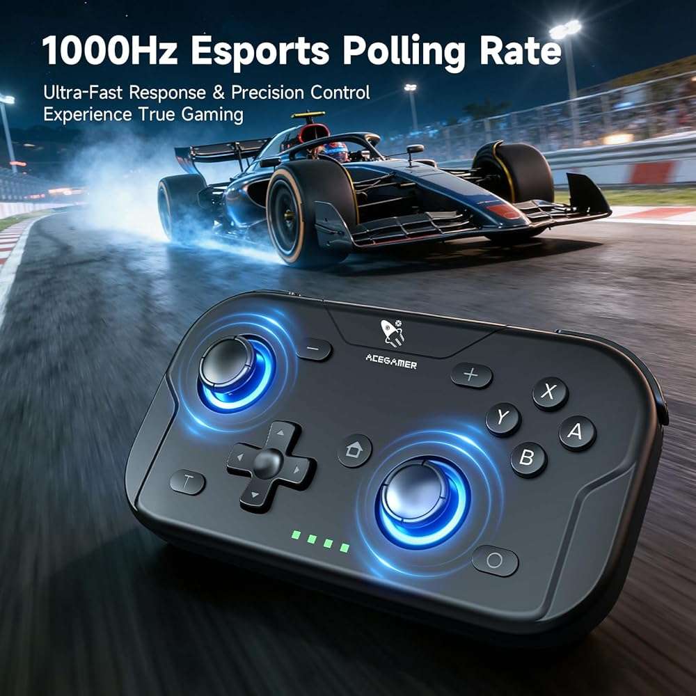 AceGamer Wireless Pocket Controller for Nintendo Switch/Switch 2/Android/iOS/PC/Steam Deck/Phone,1000Hz Polling Rate, Bluetooth Controller with Lift-and-Lock Joysticks/6-Axis Gyroscope/Turbo/Vibration (Black) - Image 5