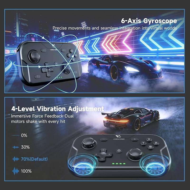AceGamer Wireless Pocket Controller for Nintendo Switch/Switch 2/Android/iOS/PC/Steam Deck/Phone,1000Hz Polling Rate, Bluetooth Controller with Lift-and-Lock Joysticks/6-Axis Gyroscope/Turbo/Vibration (Black) - Image 6