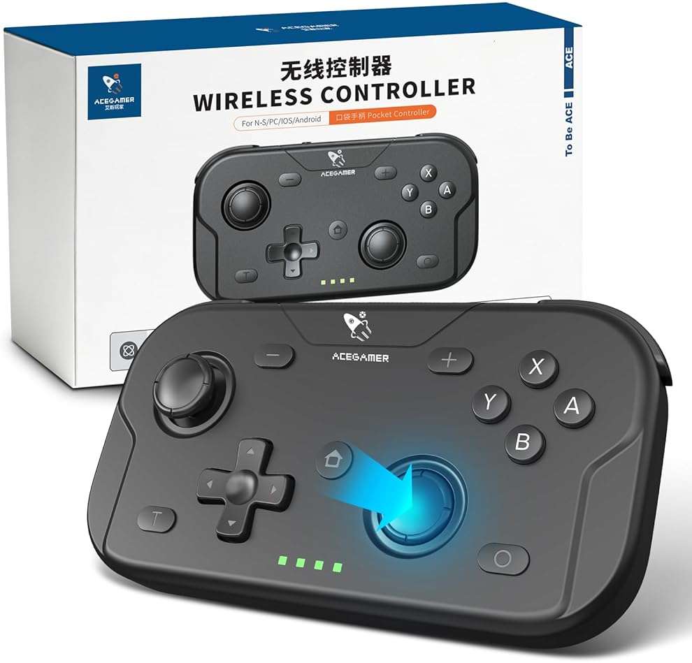 AceGamer Wireless Pocket Controller for Nintendo Switch/Switch 2/Android/iOS/PC/Steam Deck/Phone,1000Hz Polling Rate, Bluetooth Controller with Lift-and-Lock Joysticks/6-Axis Gyroscope/Turbo/Vibration (Black) - Image 9