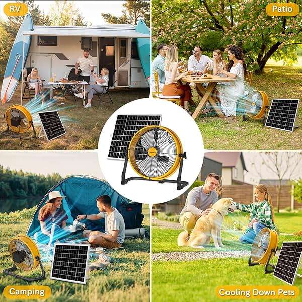 T-SUNUS 12" Solar Powered Floor Fan, Rechargeable Battery Battery Powered Fans 13200mAh & 20W Panel, 1500 CFM Metal Cordless Fan, 4.5–27H Runtime for Outside Camping Garage Greenhouse Power Outage - Image 8