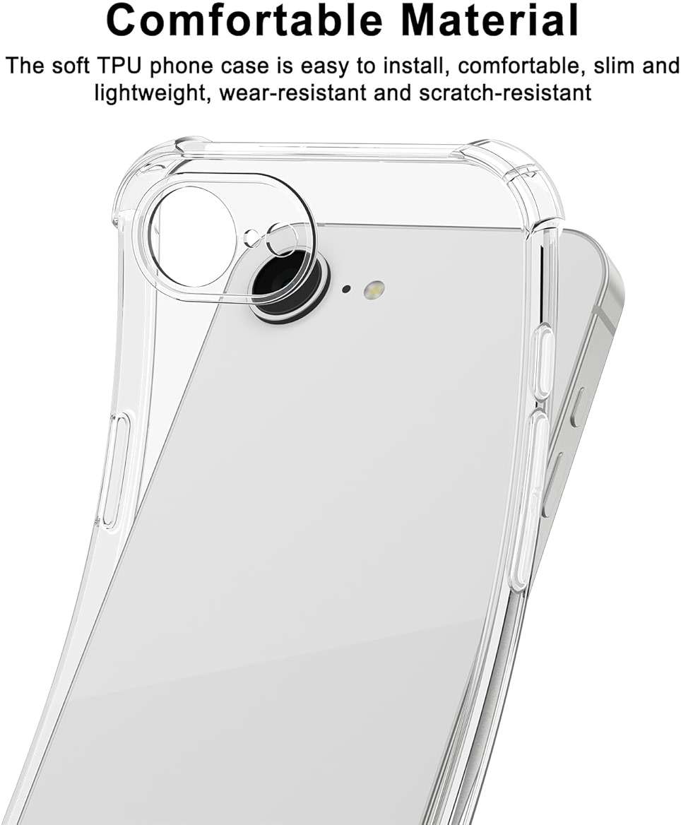 Vanjua for iPhone 16e / iPhone 17e Case, Soft Slim Clear Phone Cases Shockproof Protective Cover with Screen Protector Compatible with iPhone 16e / iPhone 17e 6.1" - Image 2