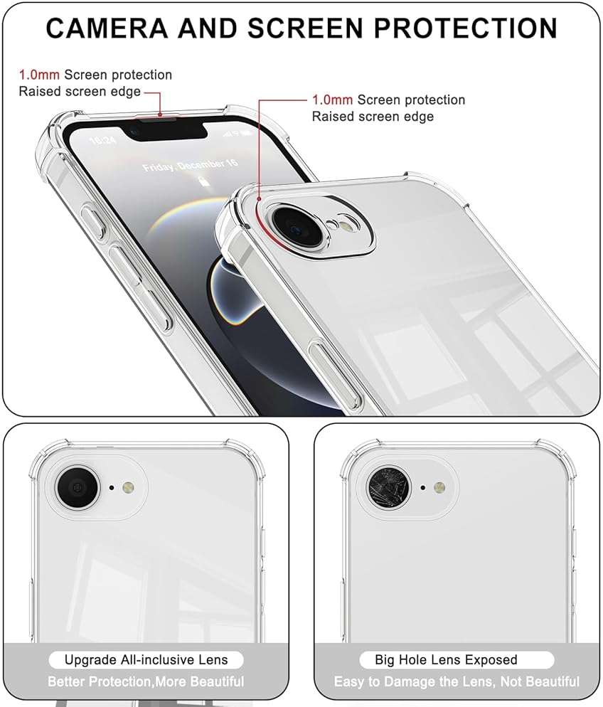 Vanjua for iPhone 16e / iPhone 17e Case, Soft Slim Clear Phone Cases Shockproof Protective Cover with Screen Protector Compatible with iPhone 16e / iPhone 17e 6.1" - Image 3