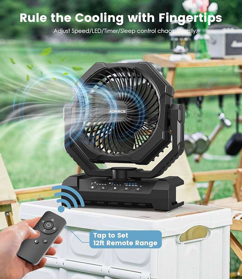 Camping Fan Rechargeable, 60H Long-Lasting Battery Powered Fan - 4 Speeds, 3 Light, Timer, Sleep Mode, Hook, Portable Fans for Camping Gear, Travel Essentials, Tent, RV, Outdoor, Garage, Emergency - Image 4