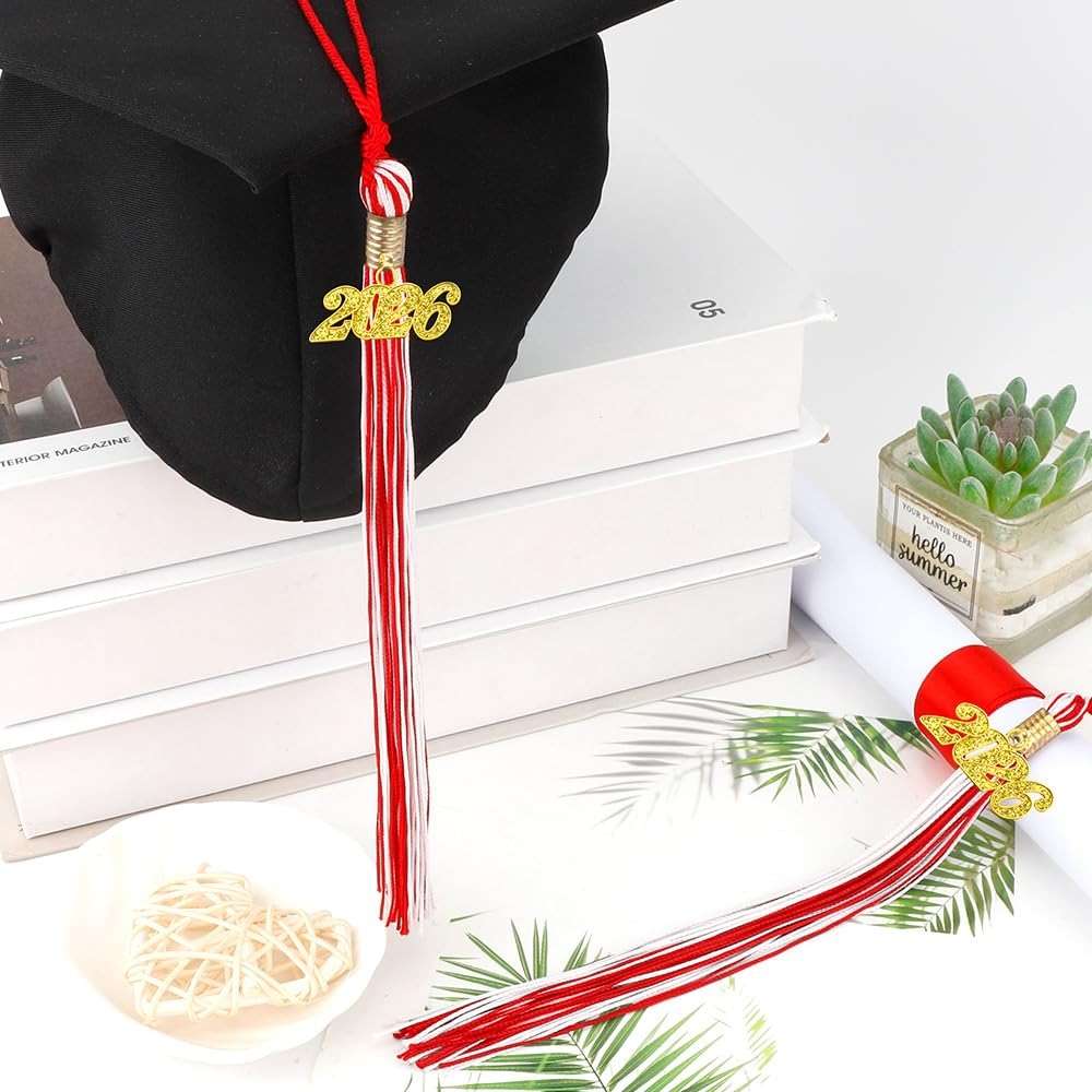2026 Tassel Graduation, 2 Pcs Graduation Tassel 2026, 2026 Tassels, Graduate Cap Tassels with 2026 Gold Charm for Graduations Cap Graduate Hat Decorations Ceremonies Accessories, Red and White - Image 5