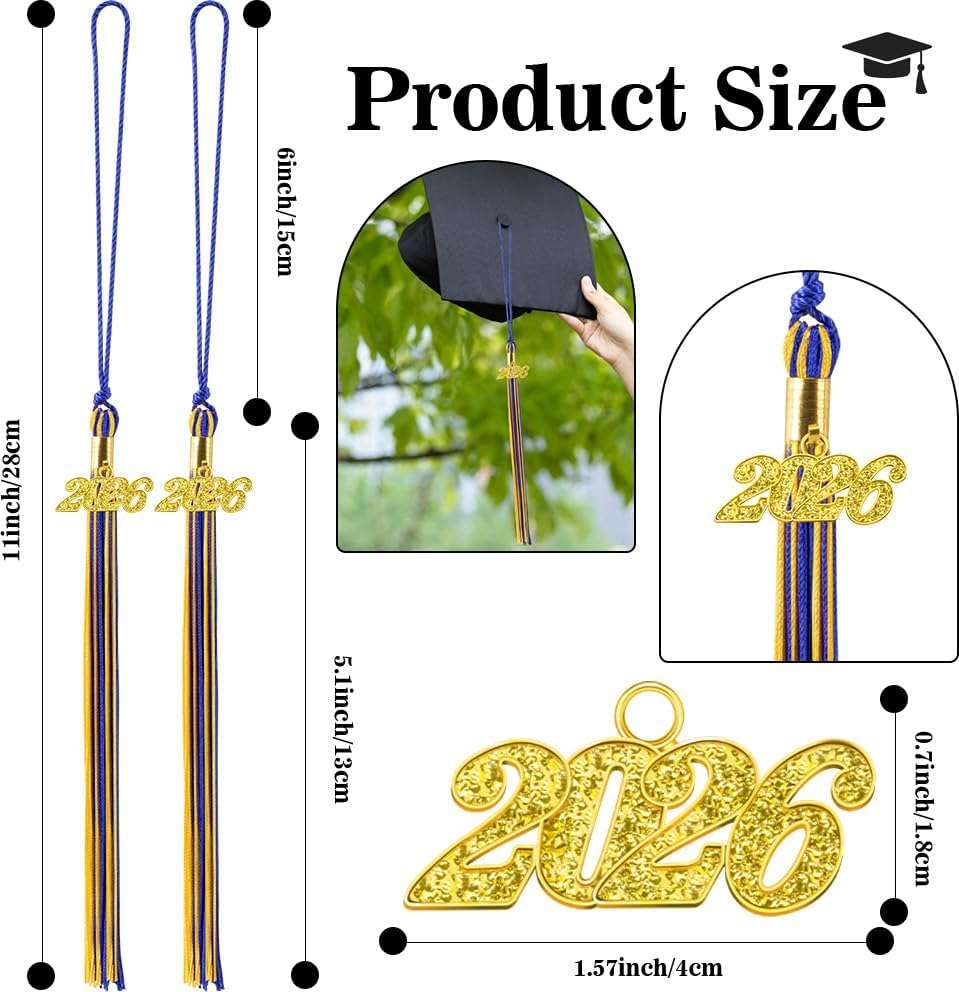 2026 Tassel Graduation, 2 Pcs Graduation Tassel 2026, 2026 Tassels, Graduate Cap Tassels with 2026 Gold Charm for Graduations Cap Graduate Hat Decorations Ceremonies Accessories, Blue and Gold - Image 3