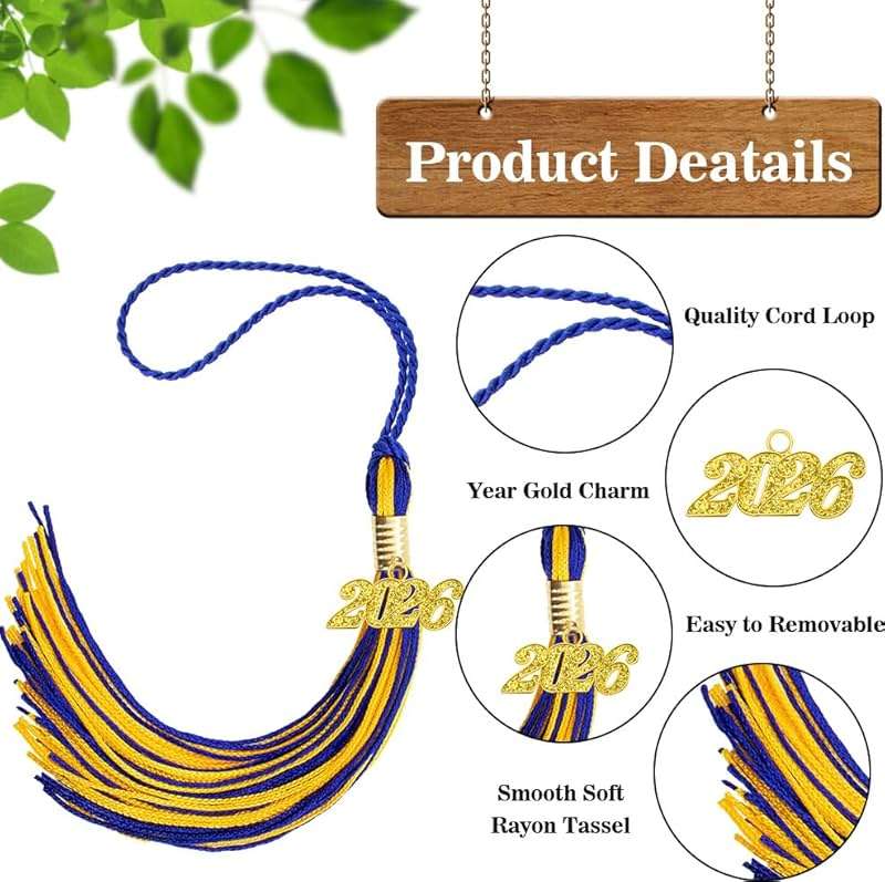 2026 Tassel Graduation, 2 Pcs Graduation Tassel 2026, 2026 Tassels, Graduate Cap Tassels with 2026 Gold Charm for Graduations Cap Graduate Hat Decorations Ceremonies Accessories, Blue and Gold - Image 4