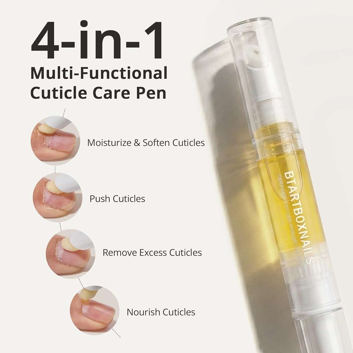 BTARTBOXNAILS 4-in-1 Ceramic Cuticle Pusher Oil Pen - Cuticle Care Pen to Soften, Push, Remove and Nourish in One Pen for Hangnails, Dry and Neglected Cuticles - Image 2